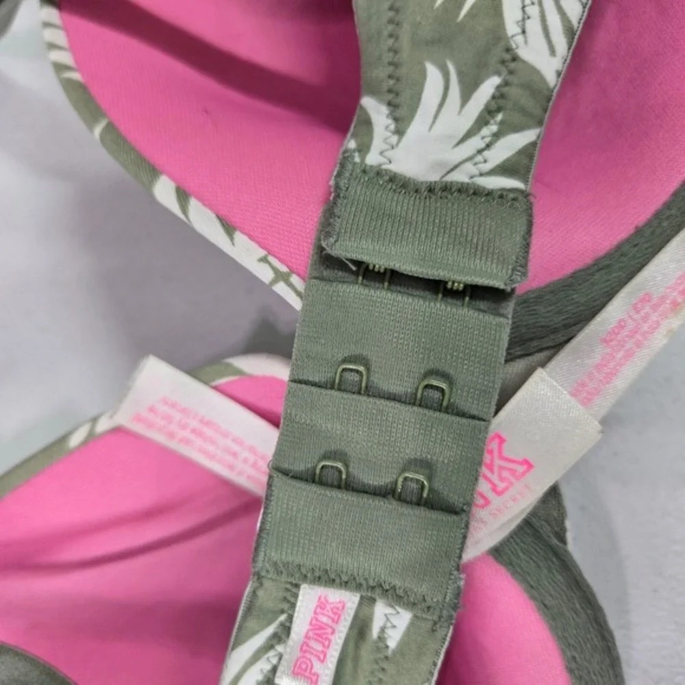 Victoria Secret PINK Women Bra 32DD Green T Shirt Lightly Lined Pineapple‎